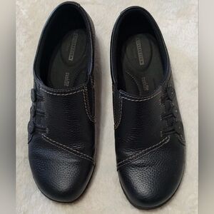 Clarks Black Leather Slip-On Shoes